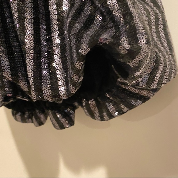 Striped Black and Silver Sequin Dress with Belt. Size S - Picture 6 of 7